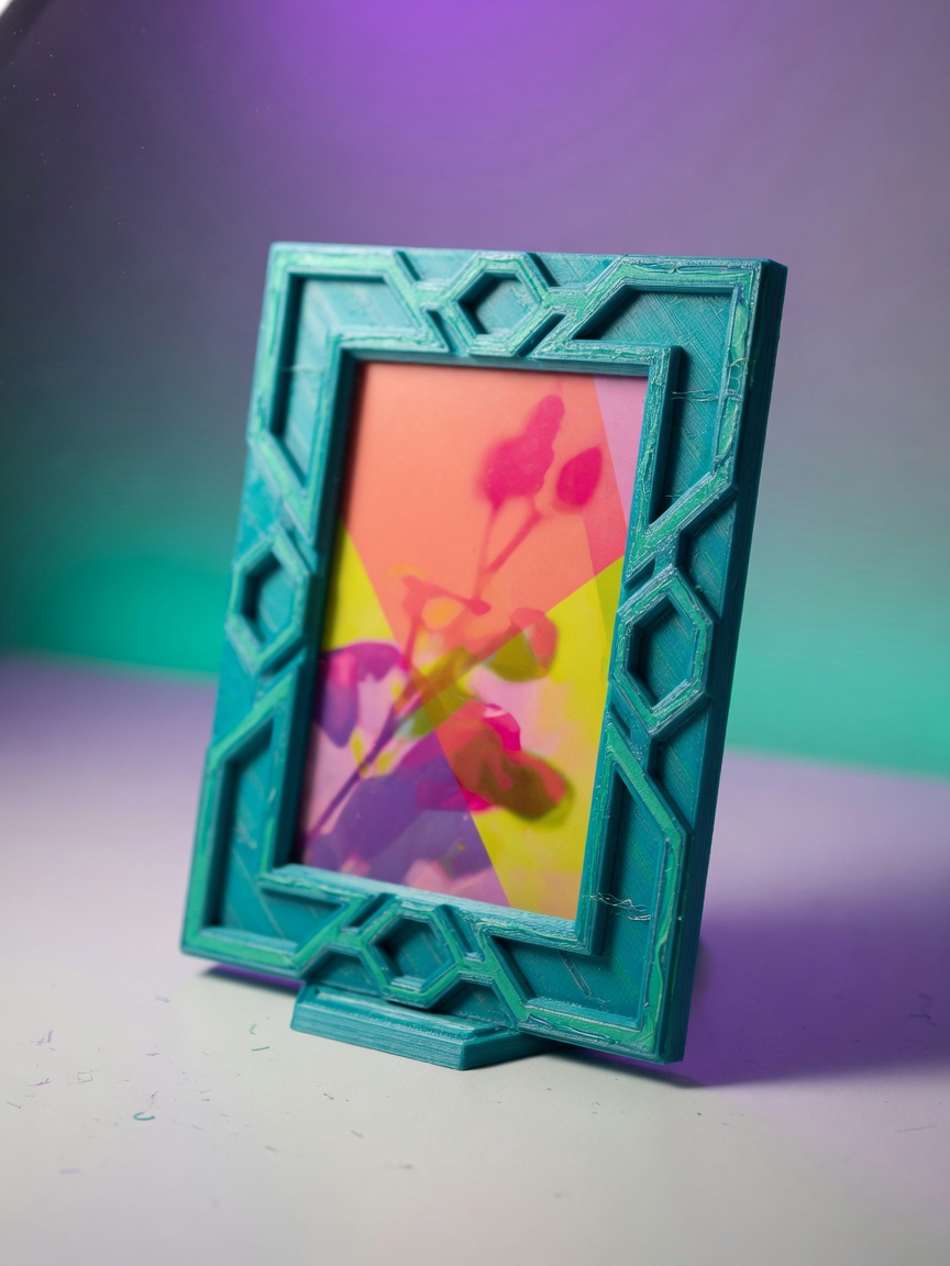 Custom teal geometric 3D-printed photo frame