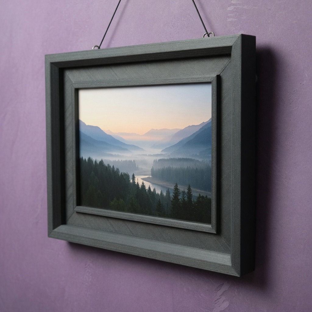 Deep-profile charcoal wall frame with landscape print