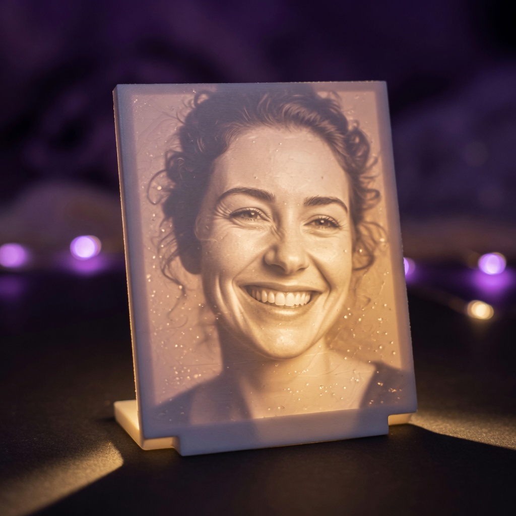 Curved lithophane night-light keepsake